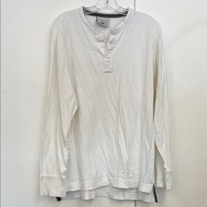 J.America Men's White Henley Shirt Long Sleeve Classic Capsule Causal Hi Lo XL